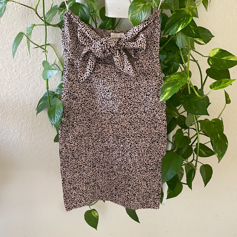 STRAPLESS RUCHED CHEETAH DRESS